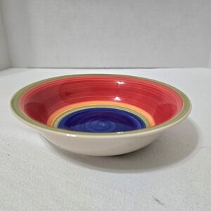 Royal Norfolk Mambo Soup/Cereal Bowl Blue Ctr Green/Orange/Red Bands Green Rim